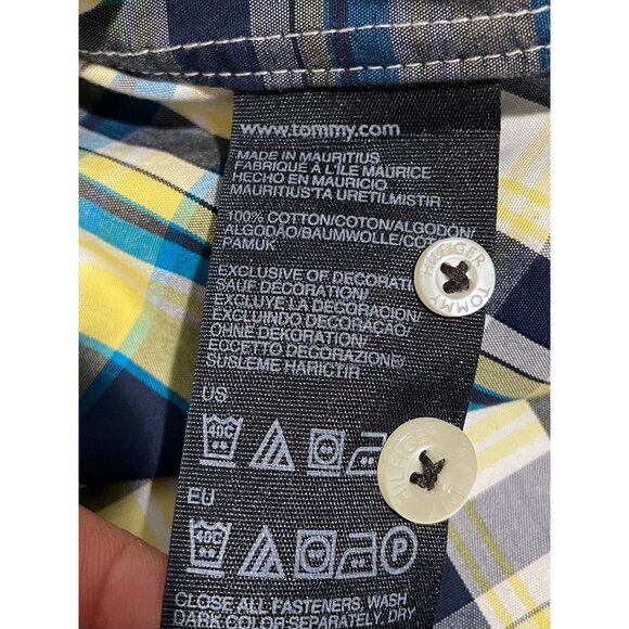 Tommy Hilfiger Mens XL Plaid Button-Down Shirt Yellow/Blue100%Cotton Long Sleeve - Picture 8 of 12